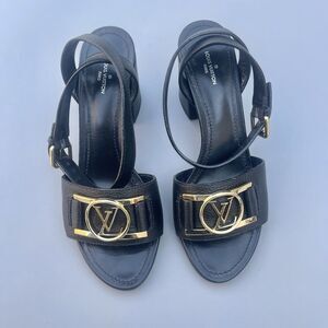 Louis Vuitton Horizon leather sandals Gold Logo Buckle Block Heels 38.5 US 8